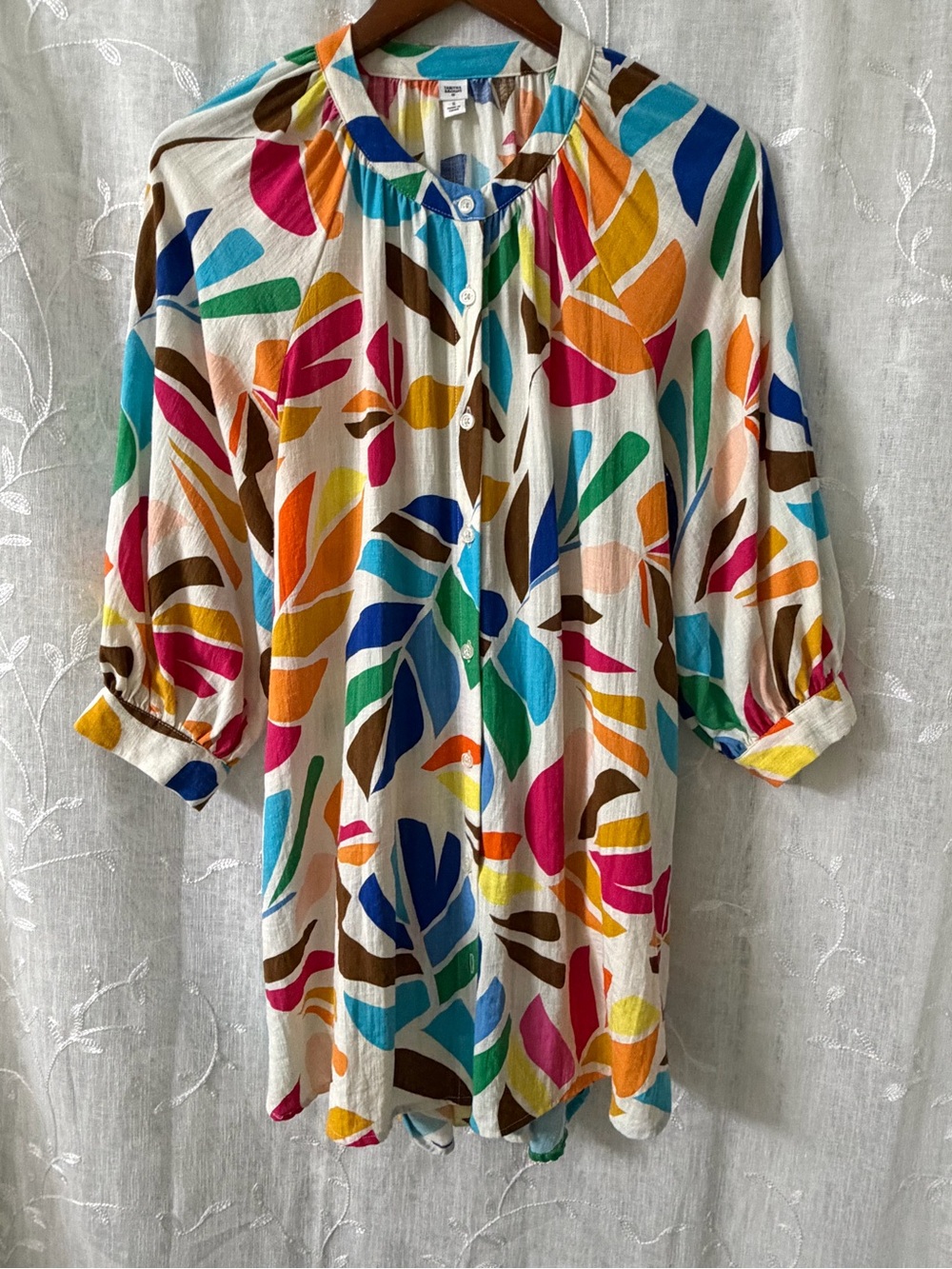 Tabitha Brown Colorful Leaf Print Button-Up Blouse M/S